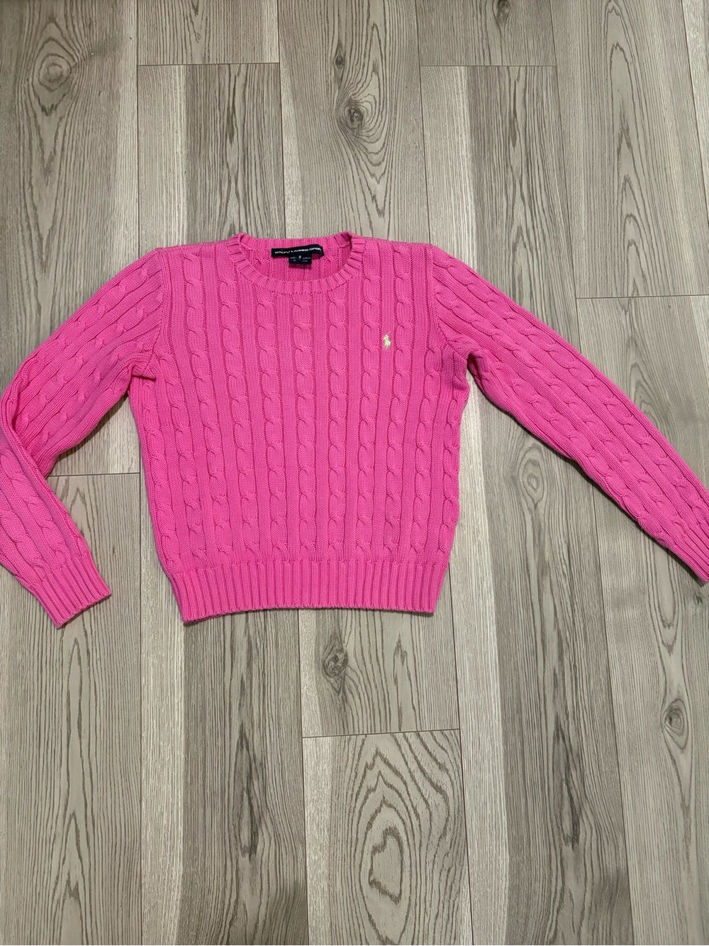 Ralph Lauren Sport Pink Cable Knit Crewneck Sweater Size Small